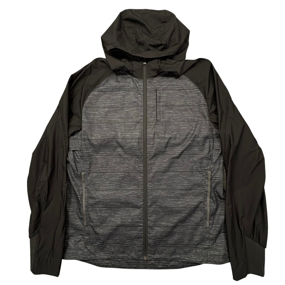 Lululemon Packable Hooded Windbreaker‎ Jacket Mens L Hanover Needles Gray Black